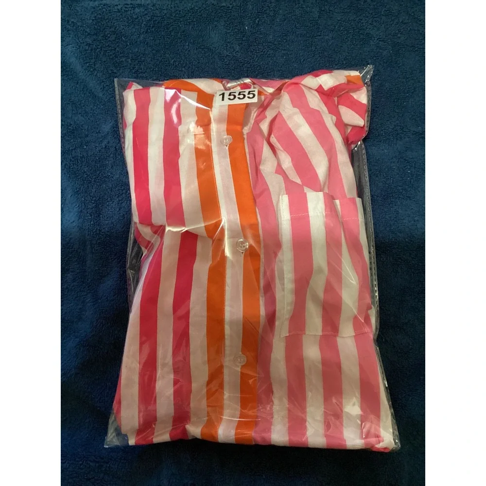Beach Riot NWOT Pink Orange Striped Oversized Button Down Shirt Cover Up S/M